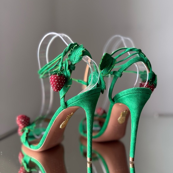 New Aquazzura Green Fragolina 105 Embellished Suede Sandals 38 $1,295 - Picture 9 of 14